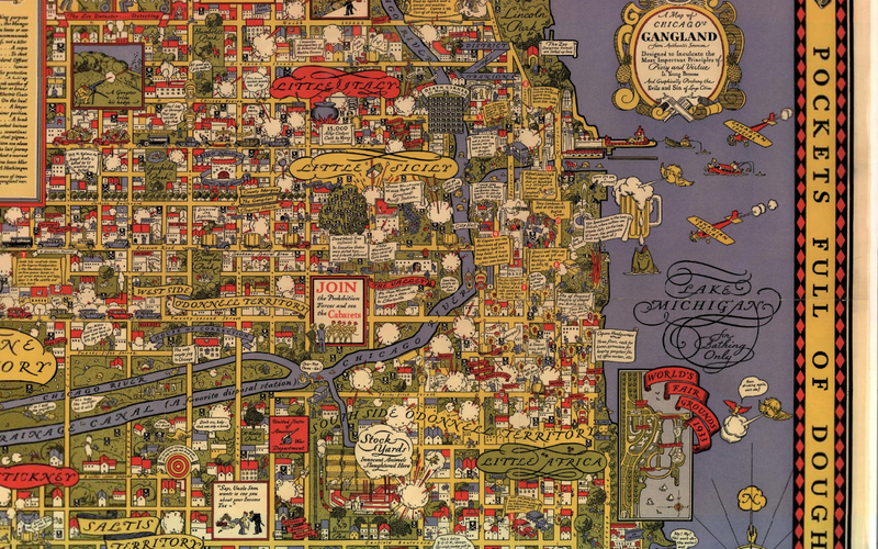Detail of a 1931 novelty map of Chicago’s gang territories. (Image: Newberry Library)